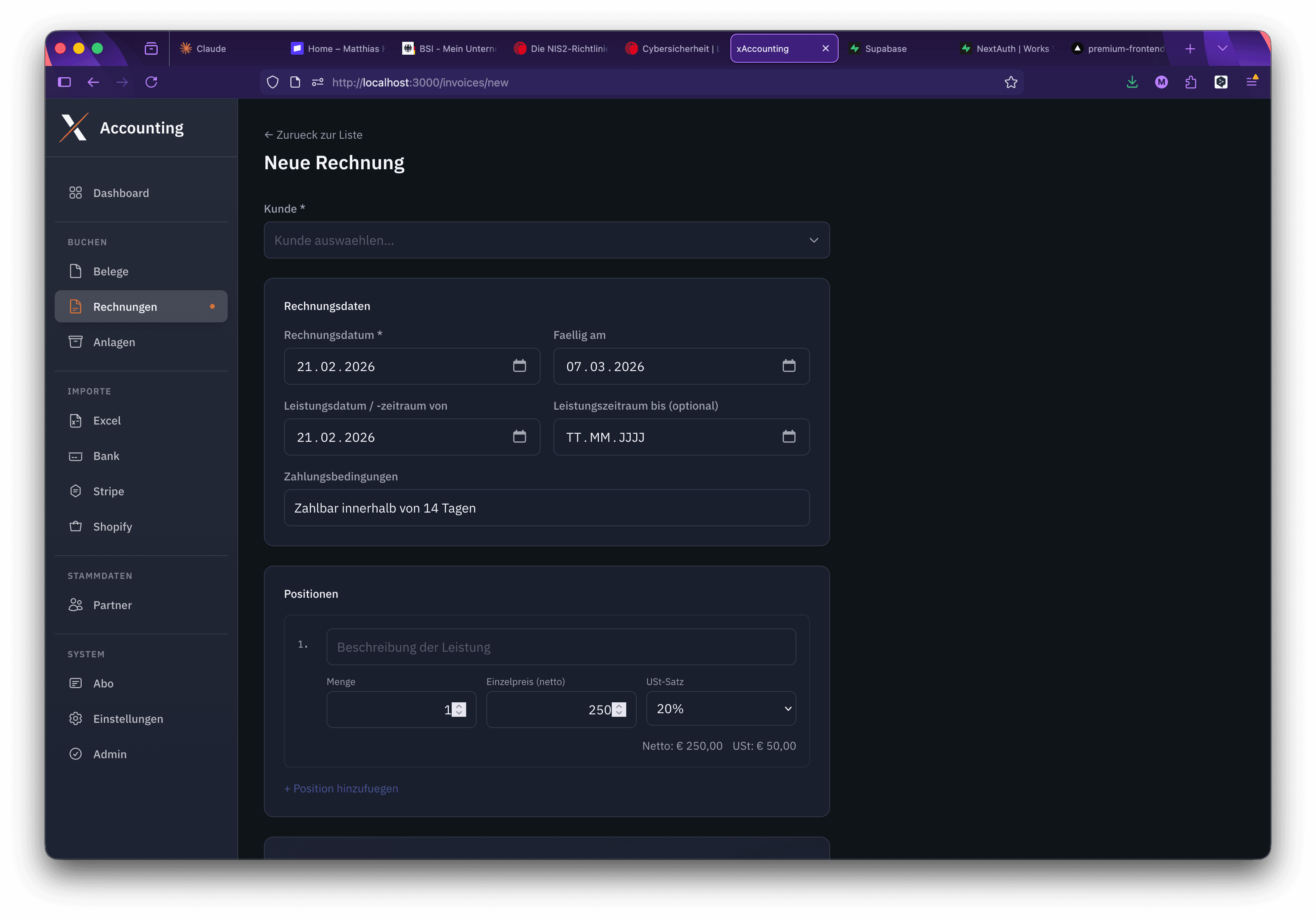 Rechnungsmodul in LExIT Accounting mit Status-Übersicht